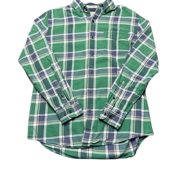 L.L. Bean Slightly Fitted Plaid Button Up Shirt Mens M Green Blue Outdoors - Picture 1 of 8